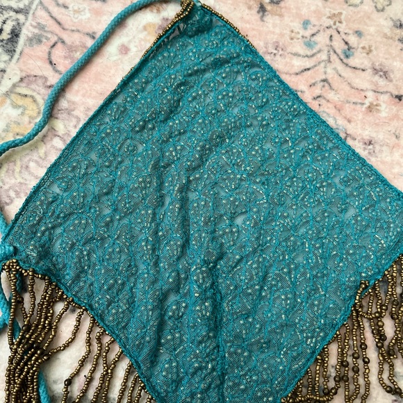 Beaded Fringe Crop Top in Teal and Gold - Picture 4 of 5